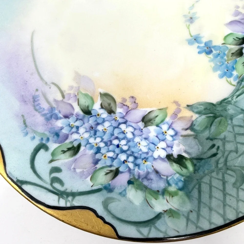 Antique Hand Painted Porcelain Cake Plate Floral Gold Handles Germany 10.5